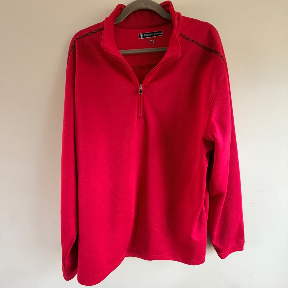 Pebble Beach Performance Quarter Zip Pullover Mens XL Red Minimal Quiet Luxury